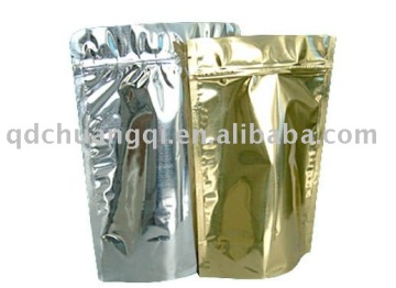stand up metalic foil bag with reclosable zipper top