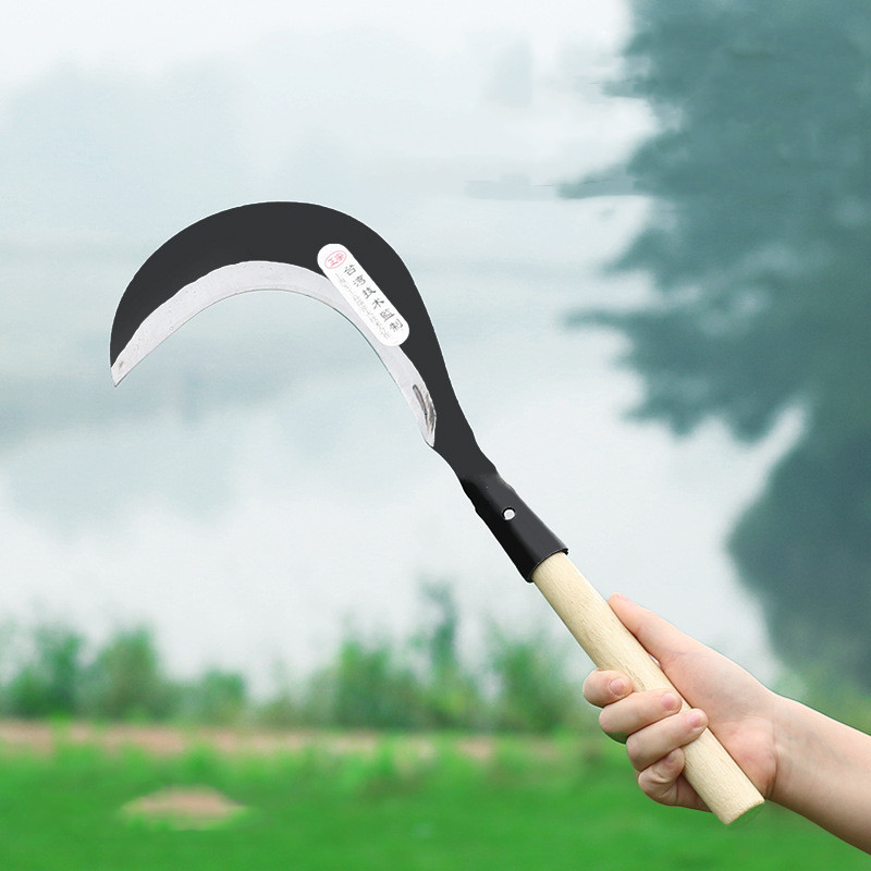 Rice harvester long handle grain weeding sickle wholesale grass sickle agricultural wood handle sickle