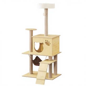 Eco Friendly Luxury Cat Tree Wooden Indoor Scratching Tower Multi Level Climbing House Natural Fiber Surface Comfortable Carton