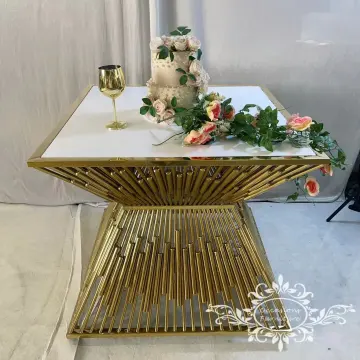 High Quality Stainless Steel Wedding Cake Table Square Top Gold Shiny Unique Dining Furniture