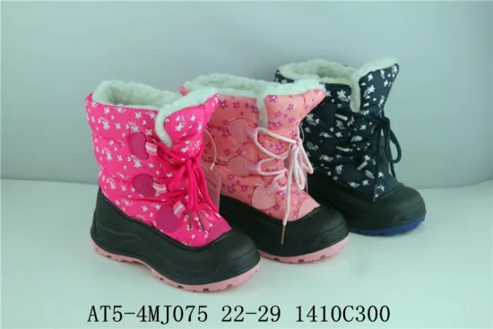 Pink Nylon Fabric Fashion Kids Cheap Snow Boots with PVC sole