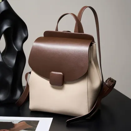 Versatile Genuine Leather Backpack for Women - Large Capacity Travel Bag
