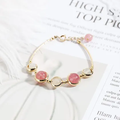 Crystal Bracelet 14k Gold Strawberry Crystal Bracelet