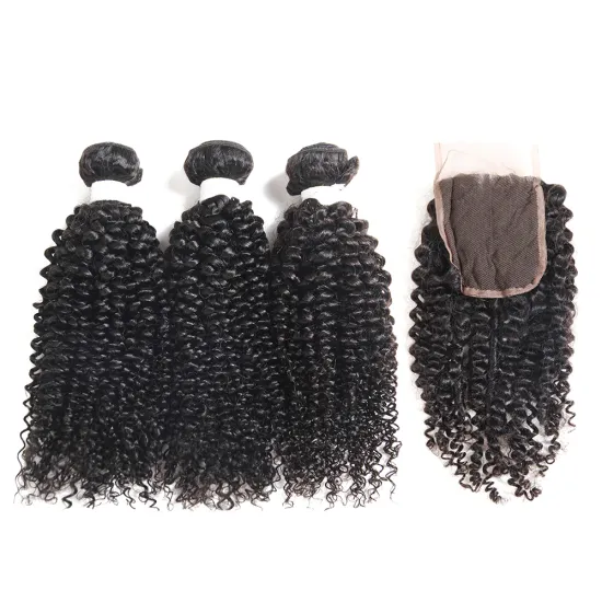 Wholesale Cheap  Unprocessed Hair Malaysia Kinky Curly Wave Human Haircuticle Aligned Malaysian Hair Bundles With Closure