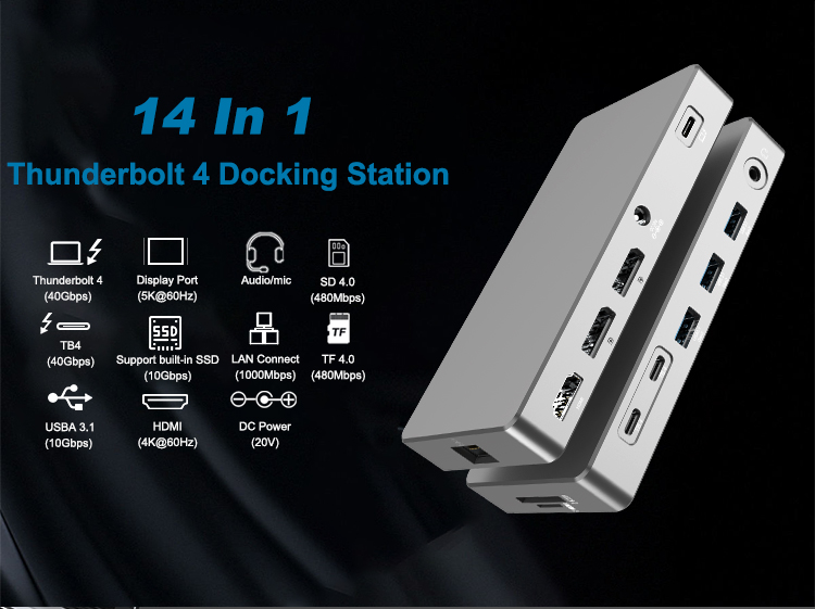 14IN1 Multiports Thunderbolt4 USB C -ноутбук док -станция для ноутбука