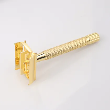 Gold-Colored Butterfly Mechanism Opening Safety Razor with Twist-to-Open Razor Head for Shaving