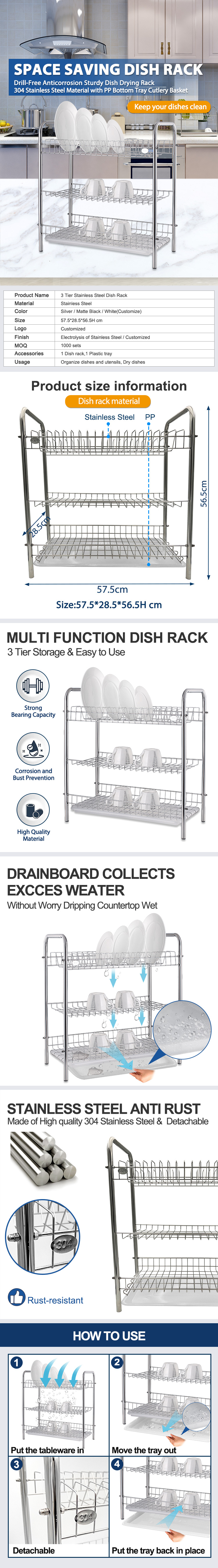 The dish drying rack features a removable utensil holder and cutting board holder, allowing you to customize the rack to suit your needs. The utensil holder is perfect for storing knives, forks, and spoons, while the cutting board holder is ideal for keeping your cutting boards organized and easily accessible.