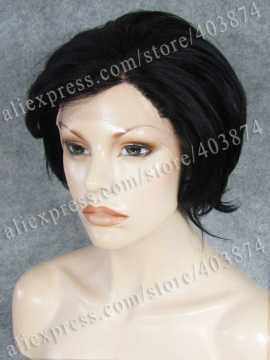Stylish Jet Black Wig Short Bob Wig Synthetic Lace Wigs