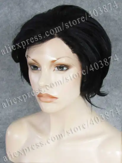 Stylish Jet Black Wig Short Bob Wig Synthetic Lace Wigs