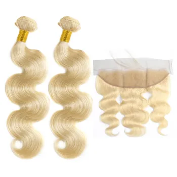 Platinum Blonde 10-30 Inch Remy Body Wave Weft Hair Extensions and Lace Frontal Bundles