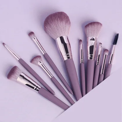 Private Label Natural Professional Makeup Brushes Set - Wholesale Purple Wood Handle Cosmetics Brushes