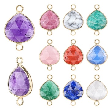 Gemstone Faceted Teardrop Pendant Natural Stone Faceted Oval Shape Charm Pendant Connector Wrapped Gold for Diy Making Jewelry