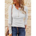 Round neck splicing lace sleeve top