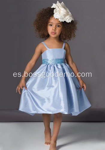 Vestido de niña de tafetos de espagueti de línea A