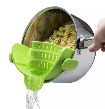 Filador de clip de silicona ajustable para macetas, sartenes y tazones - Snap N Strain Pot y Pasta Filler