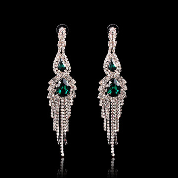 Pendientes de plata de la manera del verde cristal cuelga el Rhinestone