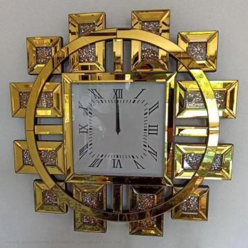 2023 Nuovo orologio da parete decorativo in oro caldo in oro con strass in vetro a specchio per l'ingrosso