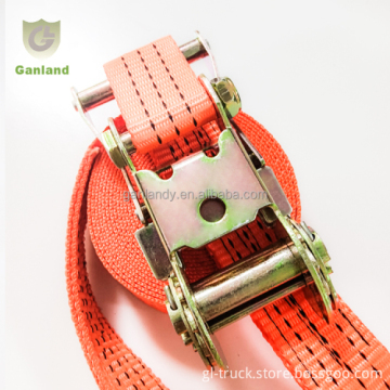 35mm Ratchet Tie Down Strap Set with Swan Neck Double J Hooks for Cargo Lashing