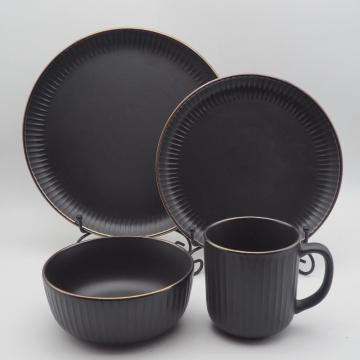 Conjunto mais popular de utensílios em cores preto e dourado, conjunto de utensílios de mesa de grés