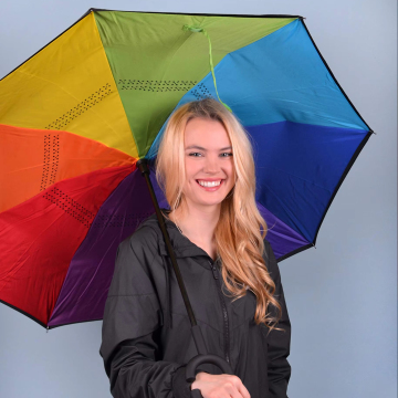 Double Layer Inverted C-Shaped Handle Windproof Umbrella with Customized Print