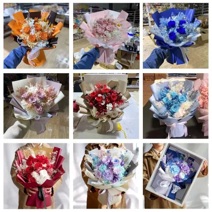 2025 New Natural Eternal Flores Bouquet: Wholesale Home Decoration Forever Preserved Flower Bouquets
