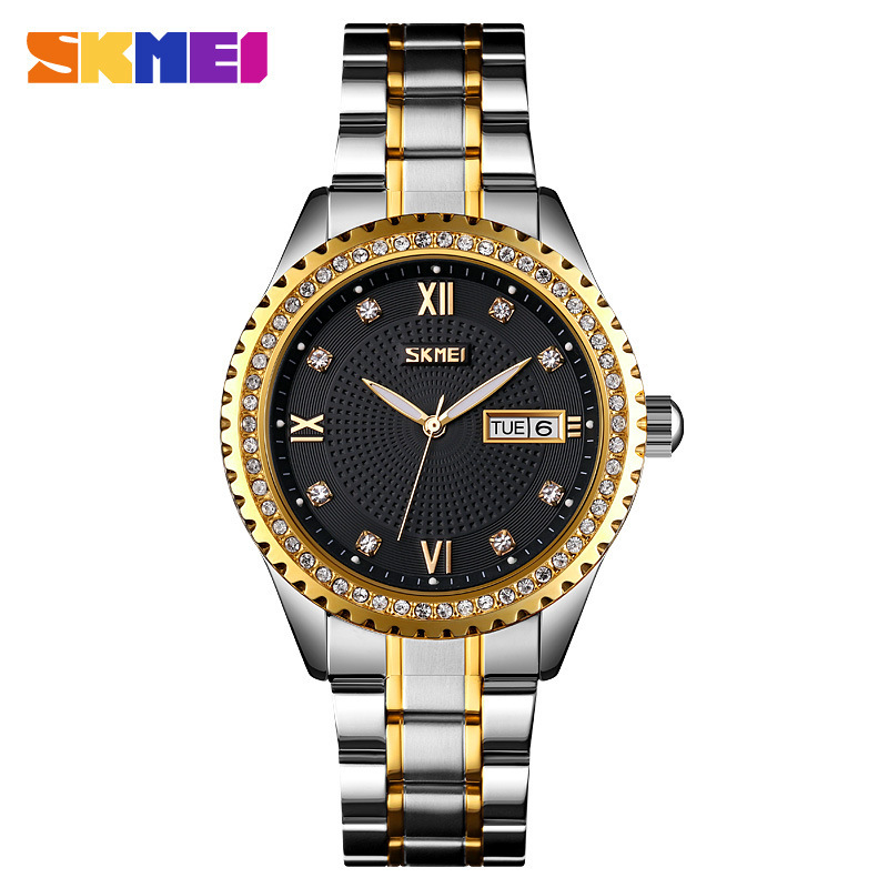 Skmei 9221 Luxury Waterproof Stainless Steel Calendar Mechanical Diamond Watch Men's Wristwatches