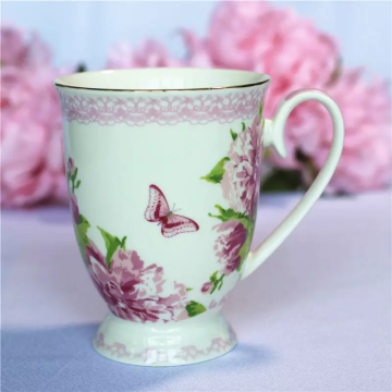 Assorted 350ml Porcelain Footed Mugs with Gold Trim Floral Design