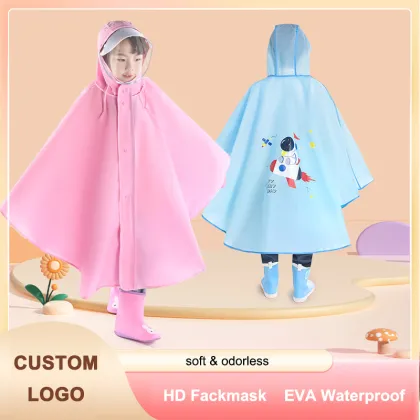 Little Boy's Transparent Rain Poncho for School Cartoon Character