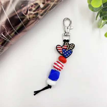 Wholesale Independence Day Silicone Bead Keychains
