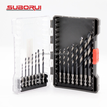 SUBORUI China Manufacturer 15Pcs Fully Ground HSS CO6542 1/4 Hex Shank Drill Bit Set for Metal Drilling