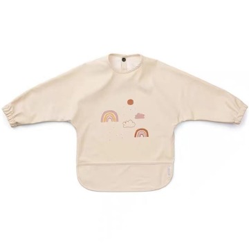 Ropa y accesorio multifunción: blusa de poliéster estampada con arco iris de manga de moda, delantal duradero resistente al agua, lindo babero de bebé estampado de dibujos animados con receptor de comida para niños pequeños