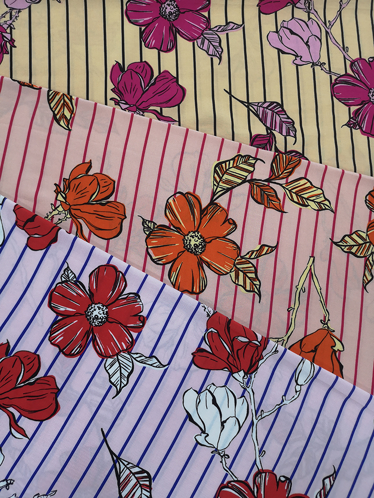 Tissu pour impression à jet d&#39;air rayures à fleurs Rayon Challis 30S