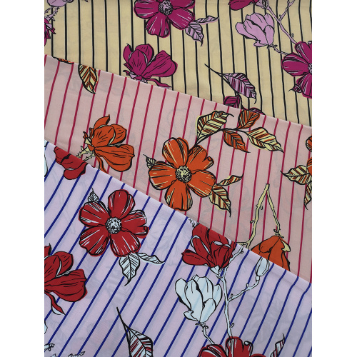 Stripe Flower Rayon Challis 30S Air-jet Printing Fabric
