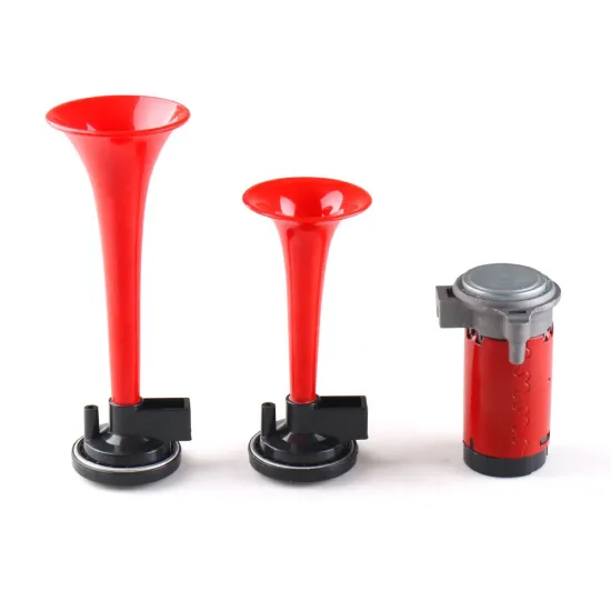 12V 115dB Red/Black Car, Motorcycle Air Horn with Train Kit - Dual Trumpet Ultra Loud Sound