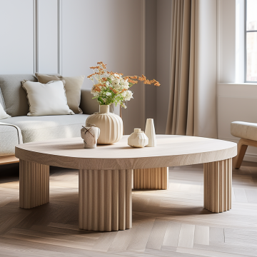 Customizable Nordic Luxury Living Room Furniture: Focus on Durable Solid Wooden Round Coffee Tables