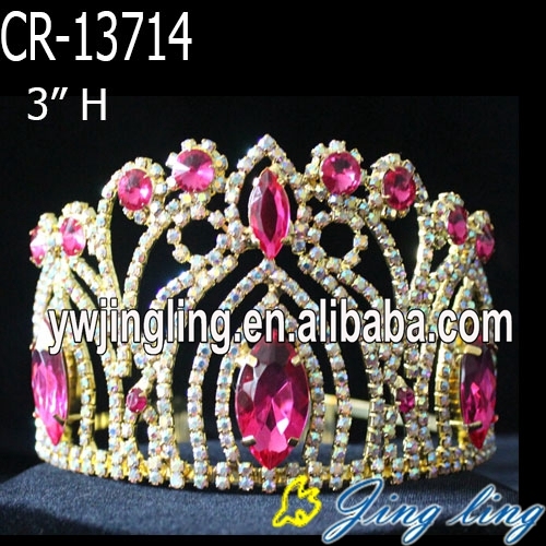 Tiara da spettacolo con strass in oro placcato AB da 3 &quot;