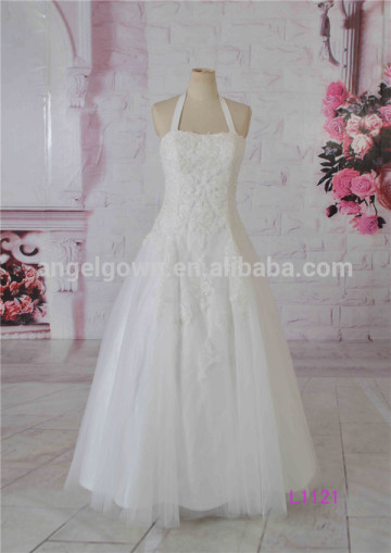 Dreamy A-line net farbic halter lace up wedding gown