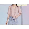 Women's blouses, irregular hem, cutting shirt collar with beading