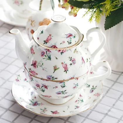 Vintage Ceramic Royal Tea Set for One Person: Teapot and Cup