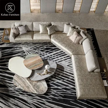Luxury Living Room Microfiber Sofa Set with Brass Legs