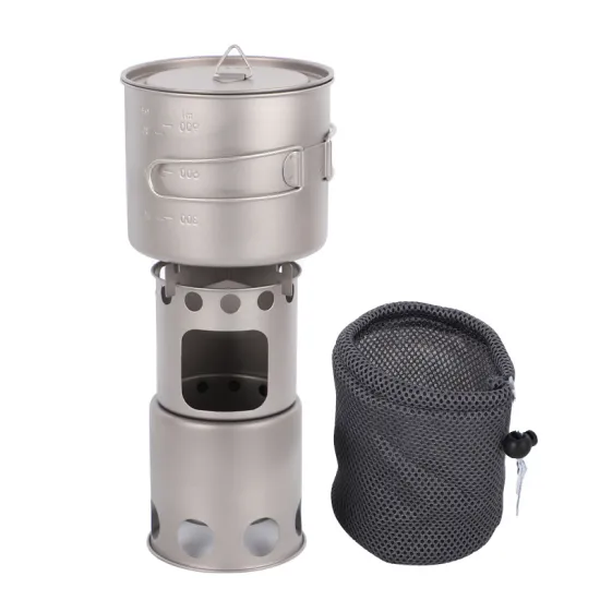 Outdoor pure titanium stove portable bbq grills charcoal Camping pot set Cookware camping supplies Wood stove portable