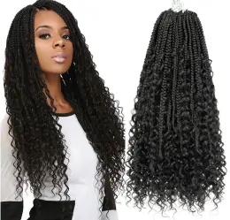 Boho Box Braids Crochet Hair 18Inch 8 Packs New Goddess Locs Boho River Locs Bohemian Locs with Curly Ends Pre-looped Braiding H