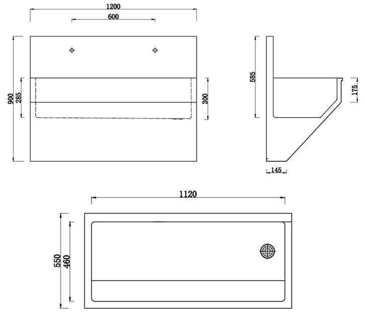 304 stainless steel wall sink Hotel hospital engineering wall sink laboratory sink drawing2