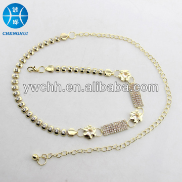 Gold waist chain ladies stretch belt with diamond