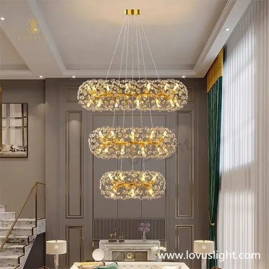Golden yellow flower ball shape Light luxury villa staircase living room chandelier modern exquisite style