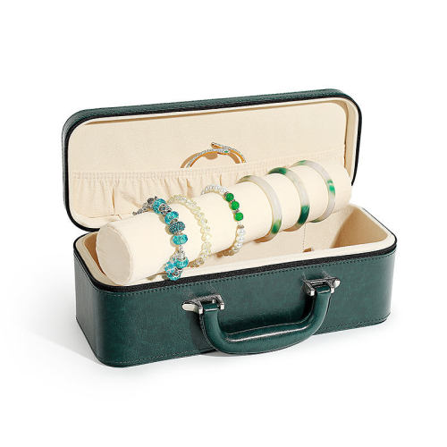 Custom Green leather Jewelry Organizer Case Box