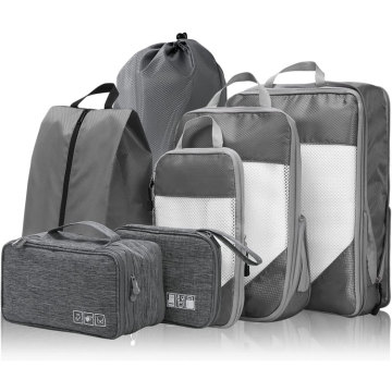 Recycled Nylon Compression Packing Cubes - 7 Pcs Travel Bag Set with Toiletry Bag