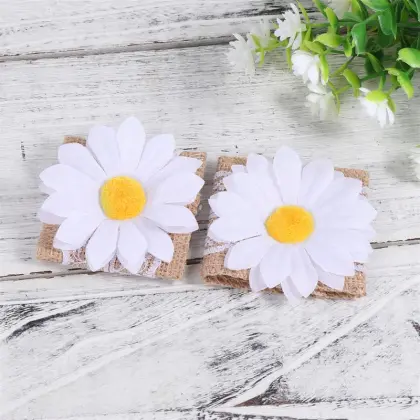 10pcs Sunflower Napkin Rings Natural Linen Napkin Rings Daisy Napkin Clasp