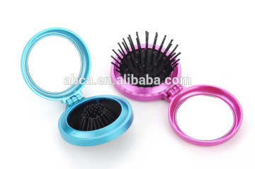 2015 New hot sale plastic blue folding comb with mirror