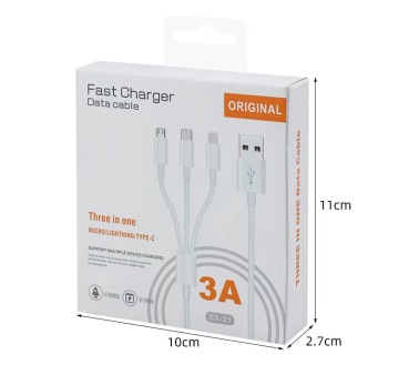 3A Fast Charge One-to-Three PVC Case Charging Cable for Type-C Android Mobile Phones - USB Three-in-One Data Cable